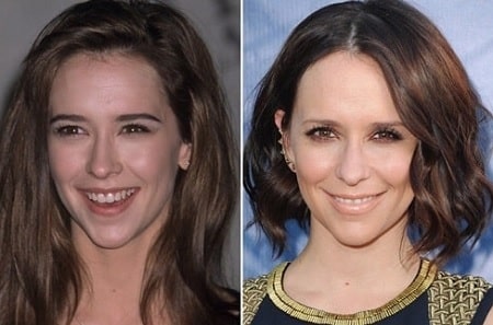 A before (left) and after (right) of Jennifer Love Hewitt's changing nose.